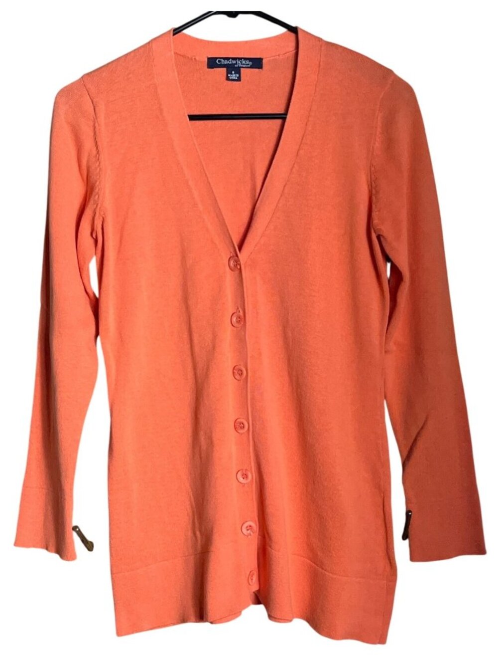 Soft Orange Chadwicks Cardigan Sweater Minimalist Preppy Fall Layers Cotton Wm S